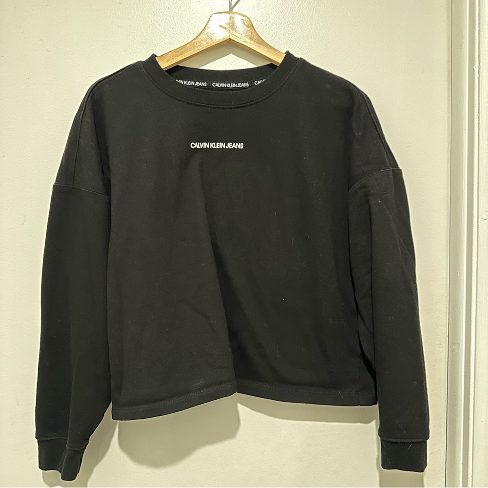 Calvin Klein Black Long Sleeve Pullover Crop Sweatshirt Size XL